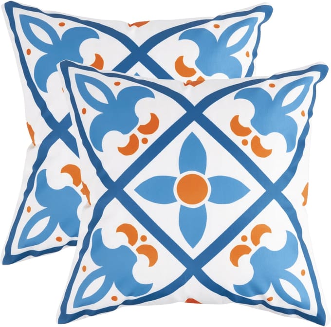 buitenkussen hoes 2stuks 45x45 blauw geel oranje wit design7