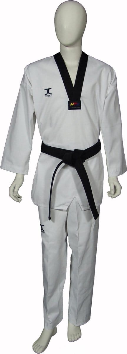 Taekwondo-pak dan (dobok) JC-Club | WT | Wit / Zwart (Maat: 210)