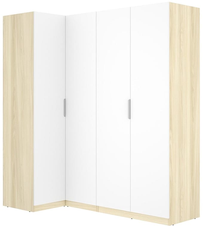 Vente-unique Hoekkast 4 deuren - B188 cm - Wit en lichtnatuur - KALONY