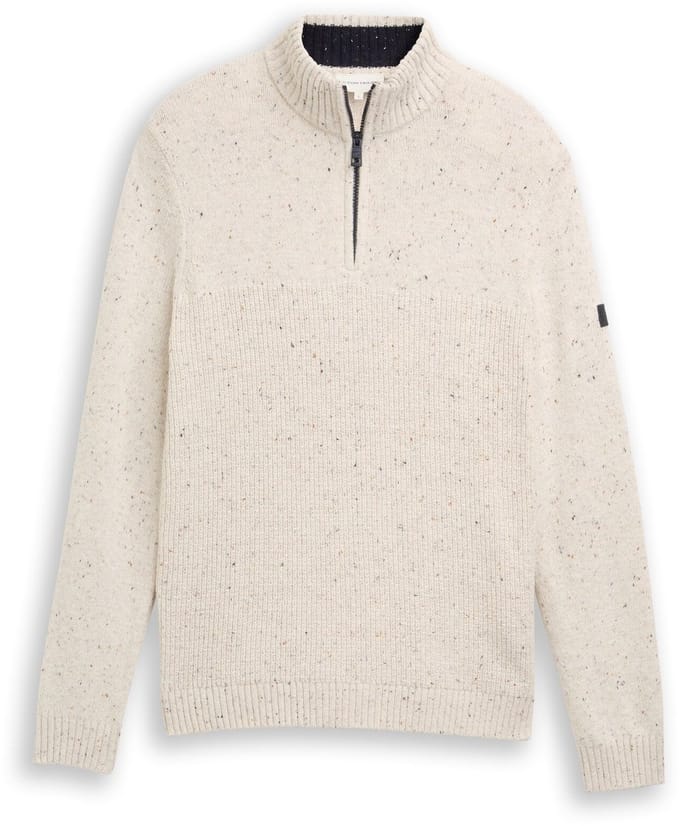 Tom Tailor - Troyer gebreide trui met mix van structuren - Maat S - offwhite melange multi neps
