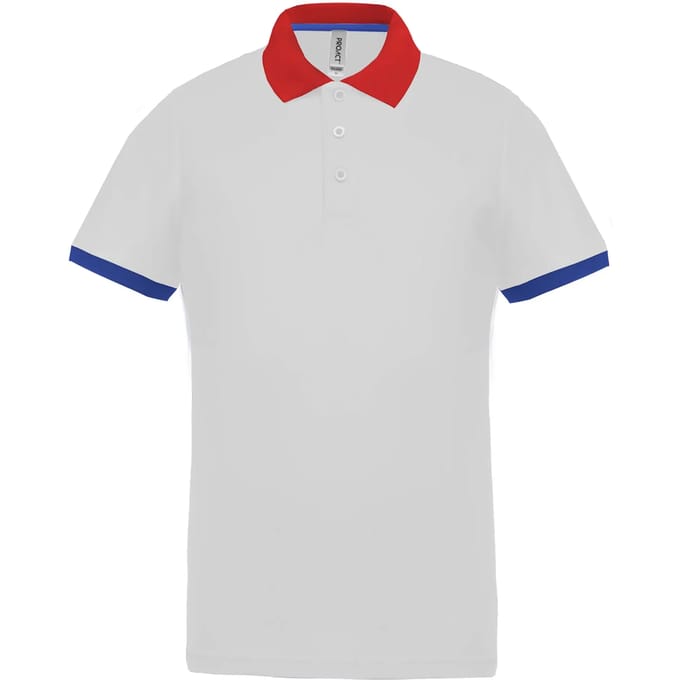 Herensportpolo 'Proact' met korte mouwen White/Red/Blue - M
