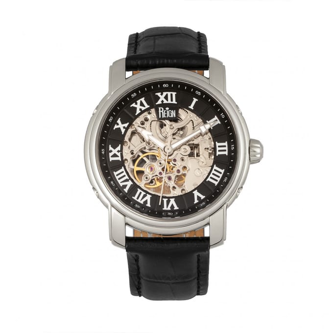Reign Kahn automatisch skelet horloge met leren band