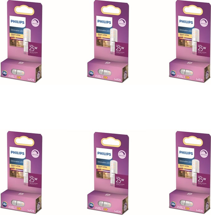 Philips Voordeelverpakking - G9 - LED Capsulelamp - 25W - Dimbaar - Warmwit Licht - Set van 6 Stuks