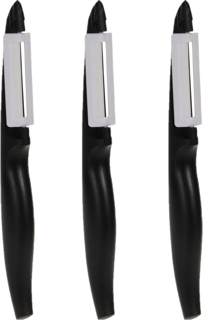 Excellent Houseware dunschiller/aardappelmesje - 3x stuks - kunststof - zwart