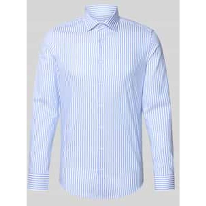 Seidensticker slim fit overhemd - popeline - blauw gestreept - Strijkvrij - Boordmaat: 38