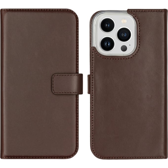Selencia iPhone 14 Pro Leren Portemonnee Hoesje Donkerbruin