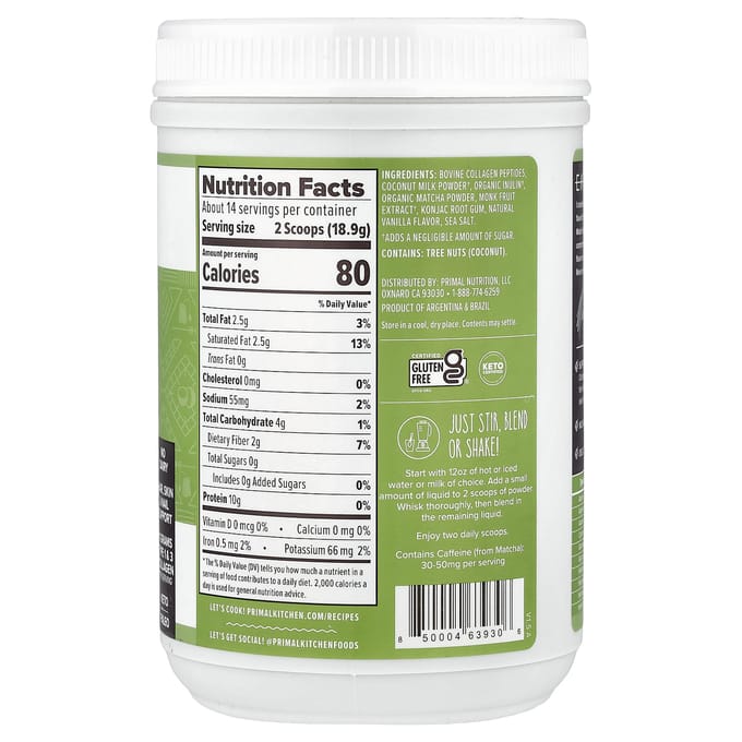 Collageen Keto Latte, Matcha, 264.6G(9.33oz)