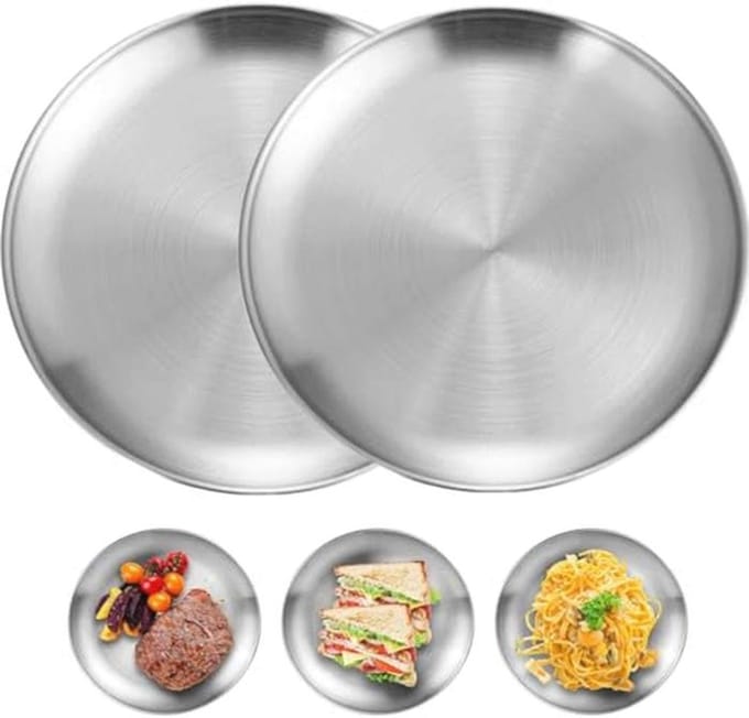 Solidchoice - Set van 2 Ronde Roestvrijstalen Campingborden 20 cm