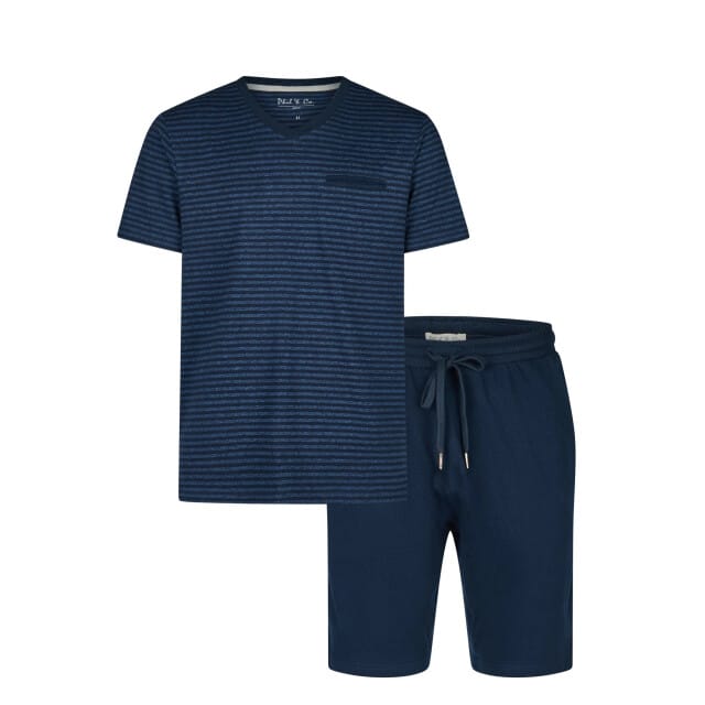 Phil & Co Essential Shortama Heren Korte Pyjama Set Blauw/Gestreept - Maat XXL
