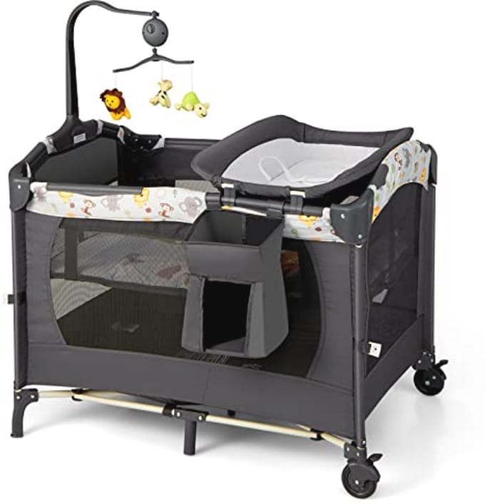 Opvouwbaar 4-in-1 Babybed met Matras en Luiertafel