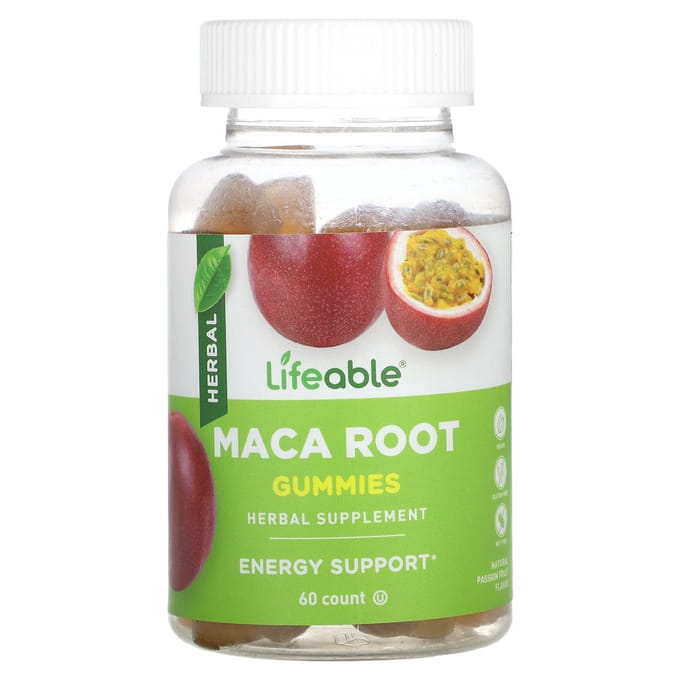 Lifeable, gommes de racine de maca, fruit de la passion naturel, 60 gommes