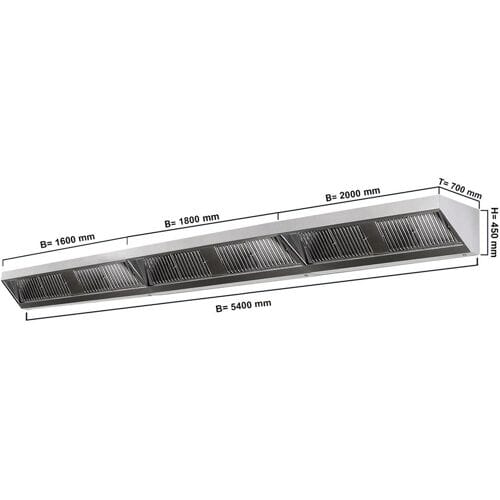GGM Gastro Wandhaube - 5400mm - mit Filter & Lampe Zilver