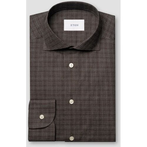 Eton Overhemd Brushed Cotton Signature Flanel Multi Check Pattern Donker Rood / male