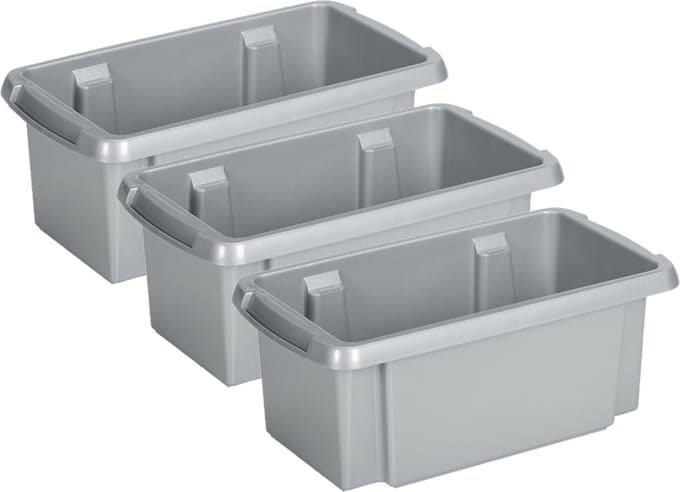Sunware Opslagbox Nesta - 3x - kunststof - 7L - grijs - 38 x 21 x 14 cm - stapelbaar