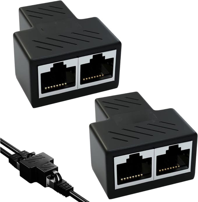 QUOVO® Internet Splitter - Internetkabel - Netwerk Switch - Zwart - 5cm x 5cm x 1cm
