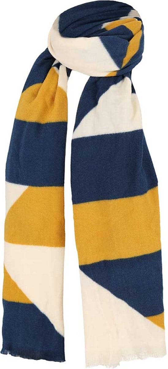 Sarlini Langwerpige Sjaal Wit/Blauw/Oker Geel