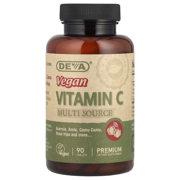 Deva, vitamine C végane, multi-sources, 90 comprimés