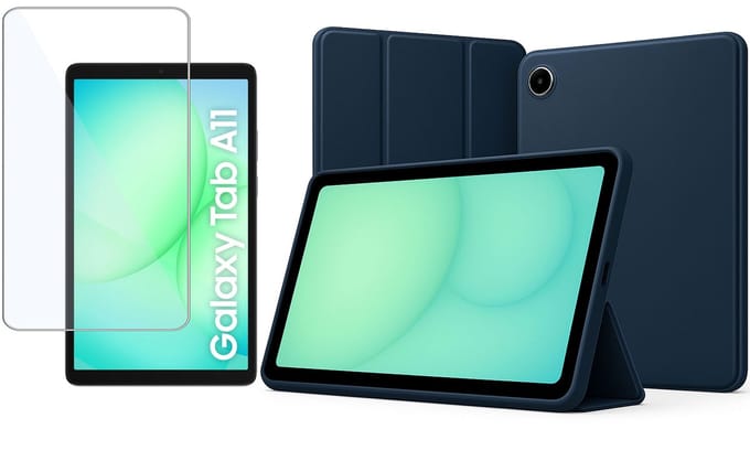 TechNow Hoesje + Screenprotector geschikt voor Samsung Galaxy Tab A11 Hoesje – Glas - Extreme Shock Case – Smart Case - Blauw