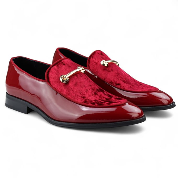 Heren nette rode loafers met leren voering en fluwelen instappers