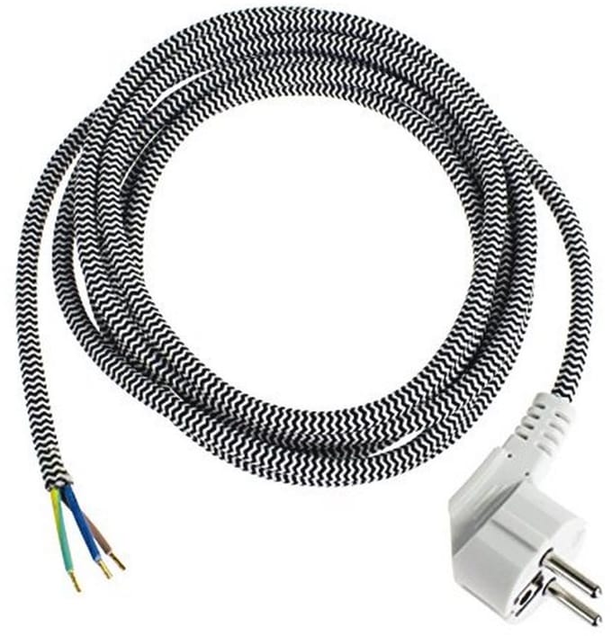 Iron Connection Textiellijn met Schuine Stekker - IP20, 3 meter Kabel - Zwart/Wit
