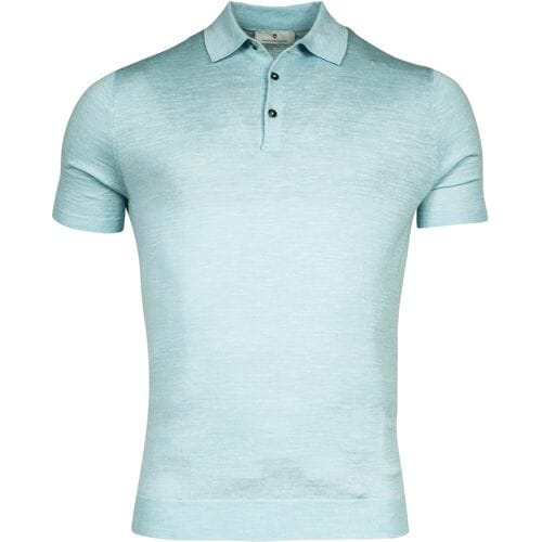Thomas Maine Polo Pullover Short Sleeve Single Knit Merino Linnen Zijde Licht Blauw / male