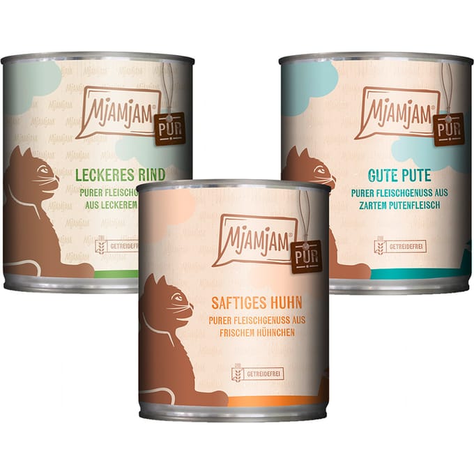 6x800g Mixpack MjAMjAM puur vlees genieten (3 soorten) nat kattenvoer