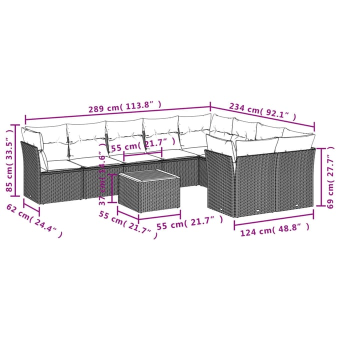 vidaXL - 10-delige - Loungeset - met - kussens - poly - rattan - beige