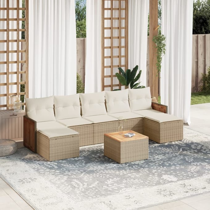 vidaXL - 8-delige - Loungeset - met - kussens - poly - rattan - beige
