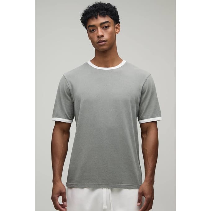 Regular Fit Vintage Wash Ringer T-shirt | Charcoal | Size Small