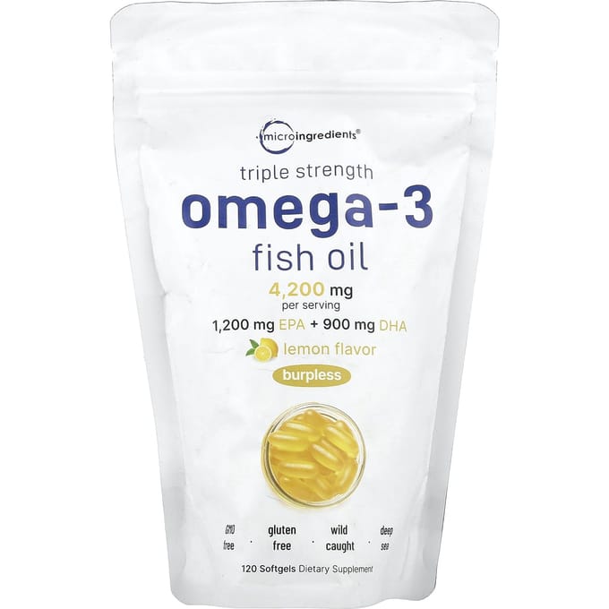 Micro Ingredients, Omega-3 Fish Oil, 3x Strength, Lemon Flavor, 4,200mg, 120 Softgels (1,400mg per softgel)