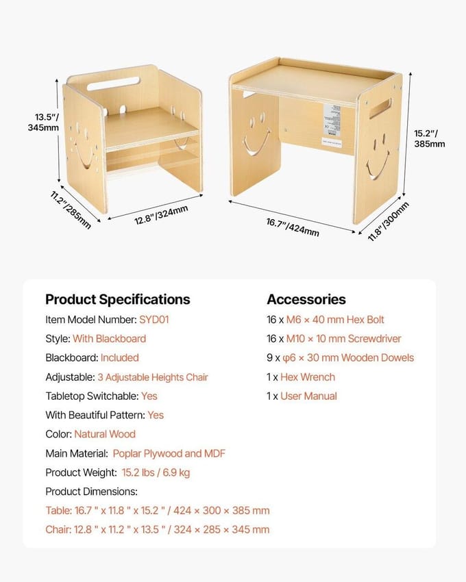 Afbouwtabel en Stoelenset Montessori Peuter Bureau met Krijtbord Hout