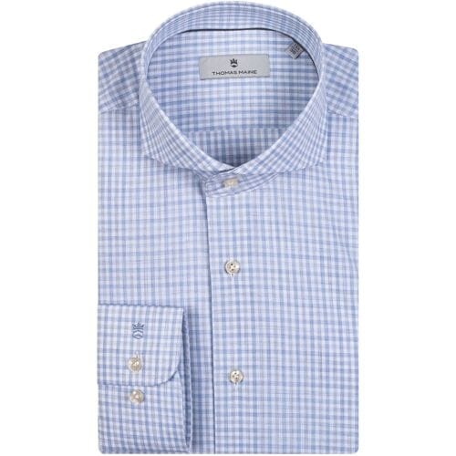 Thomas Maine Overhemd Bari Cutaway Check Pattern Lichtblauw-Grijs / male