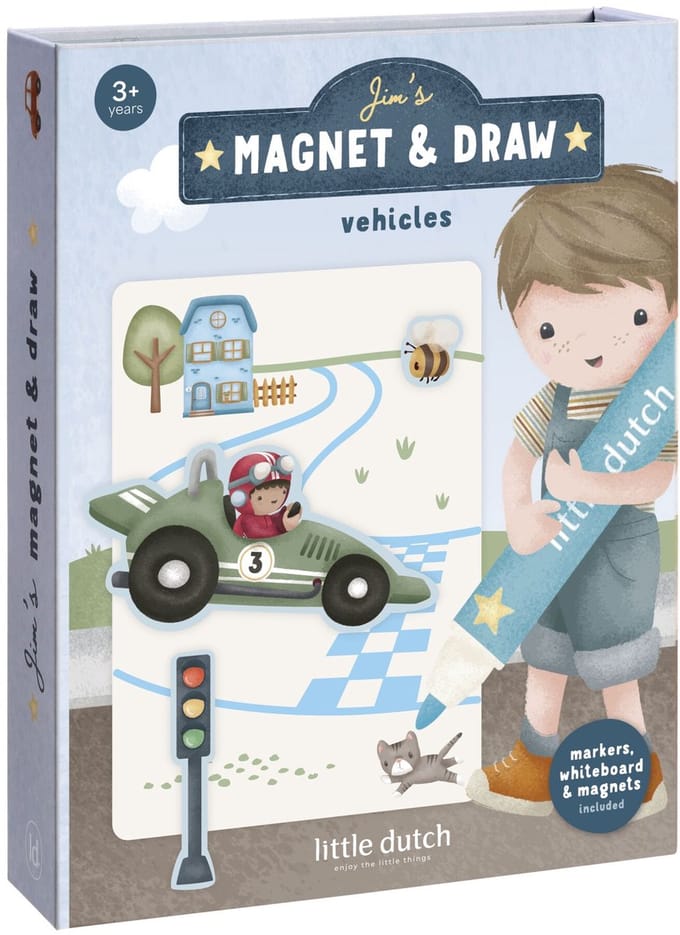 Little Dutch magneetset Jim Vehicles - complete set - cadeautip - creatief speelgoed