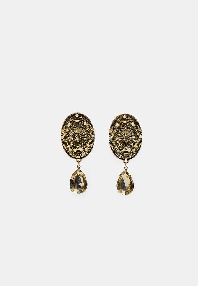 Stradivarius Traanvormige oorbellen met gravure  Kaki OS