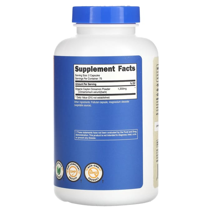 Nutricost, kaneel, 1.200 mg, 150 capsules (600 mg per capsule)
