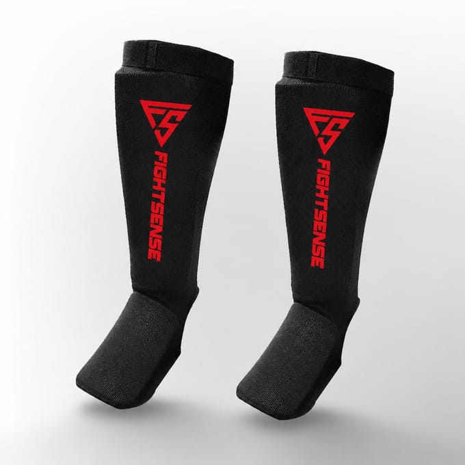 FIGHTSENSE Scheenbeschermers – Instep Scheenkousen – ZWART/ROOD – Voor Kickboksen & MMA