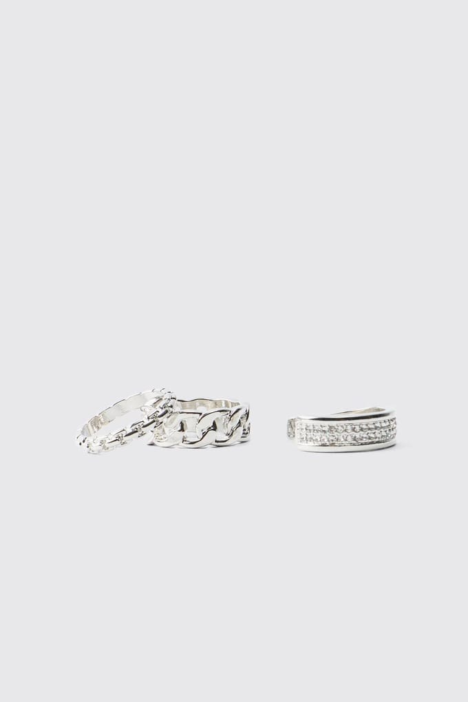 3 Pack Zilveren Ring | Silver | Size Small/Medium