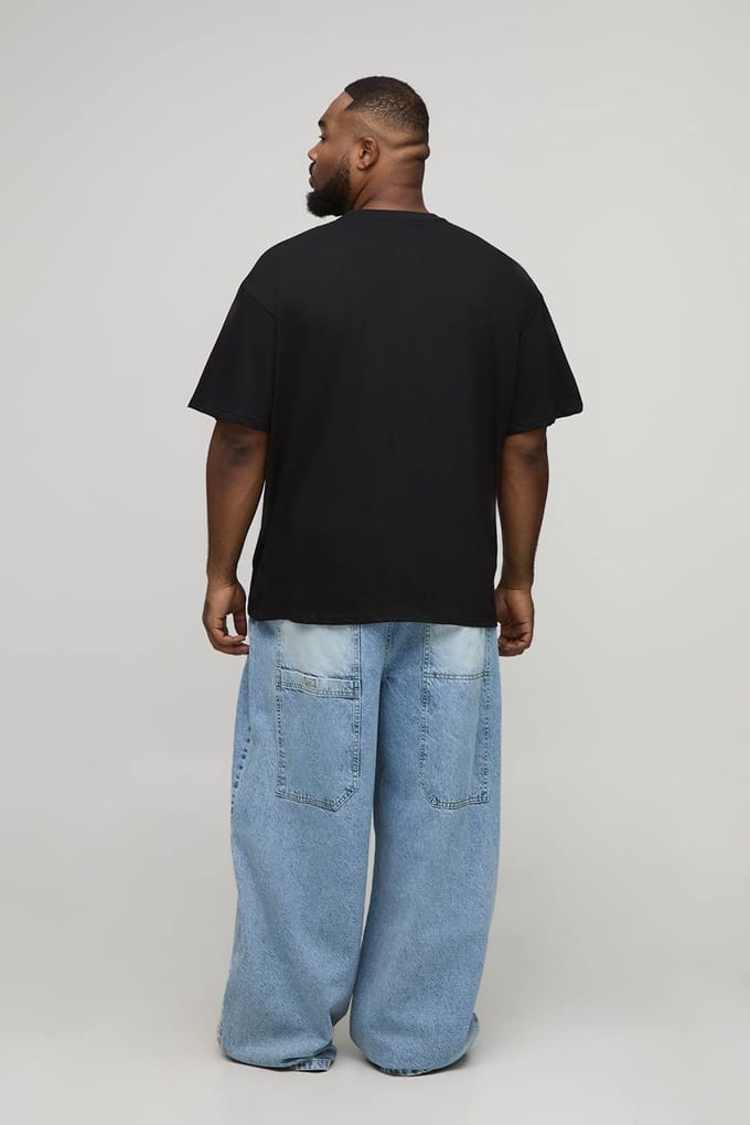 Plus Oversized Plus Blue Dice Geborduurde T-shirt in Zwart | Black | Size 2XL