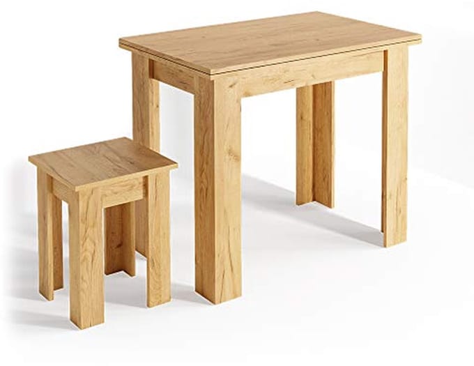 Moderne Eettafel met Kruk - 90 x 60 cm, Uitzetbaar en Ruimtebesparend