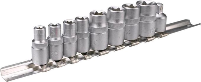 Topex - Torx Dopsleutelset - 1/4", 3/8" - 9 delig - Chroom-vanadiumstaal