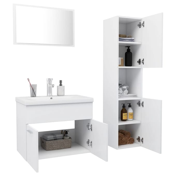 vidaXL - Badkamermeubelset - bewerkt - hout - wit