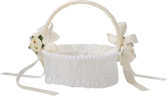 Bloemenmand Bruiloft - Decoratie Mand - Bruiloft Ceremonie - Handgeweven Design - 32 x 28 x 13 cm