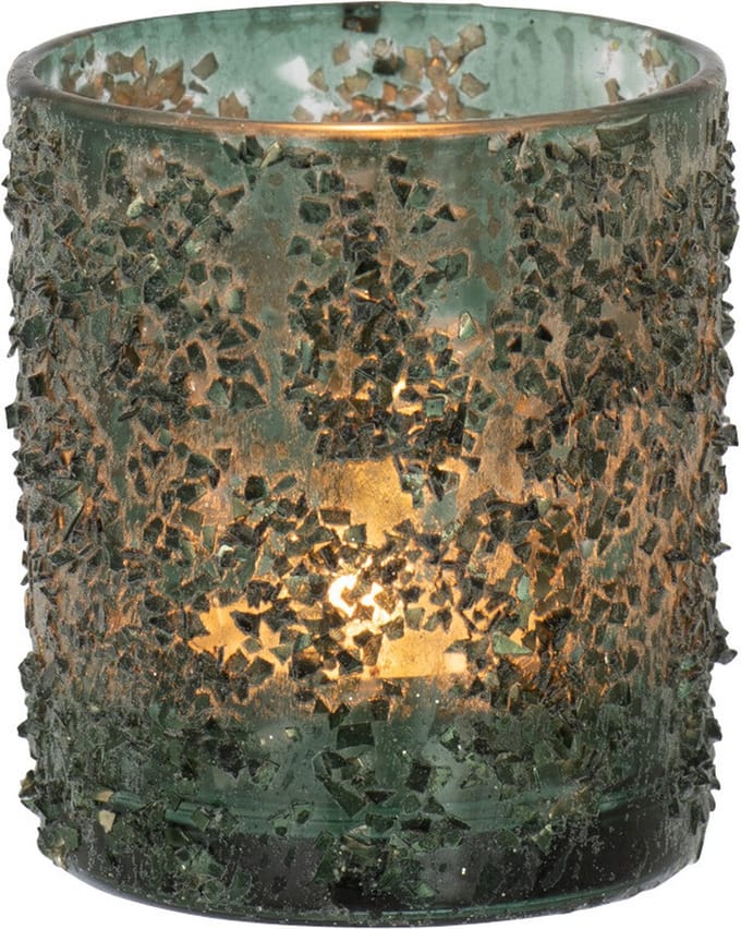 J-Line windlicht Fijne Steentjes - glas - grijs/groen - small - 4 stuks