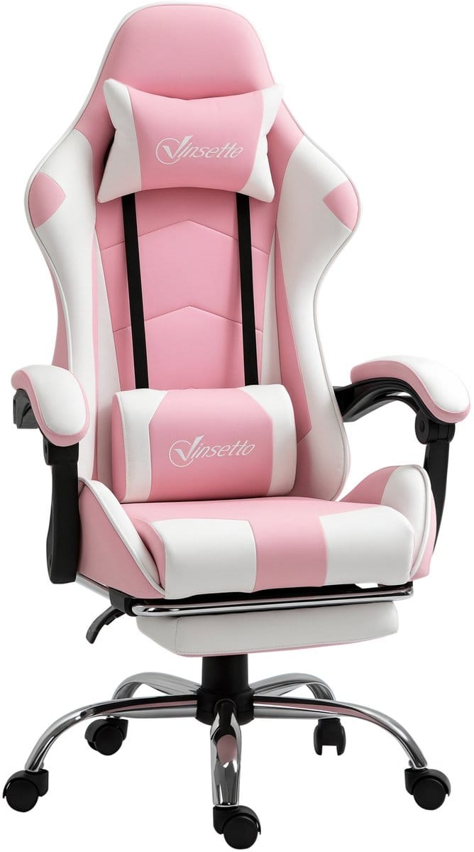 Vinsetto gamingstoel - met verstelbare rugleuning - roze + wit
