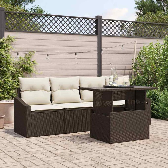 vidaXL - Tuinbank - Set - 5 - st - Bruin - poly - rattan