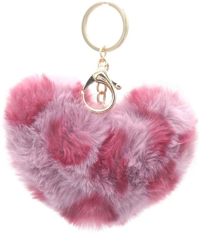 Sleutelhanger fluffy roze - 10 Centimeter - Zacht en cosy - hartje, tashanger - Damesdingetjes