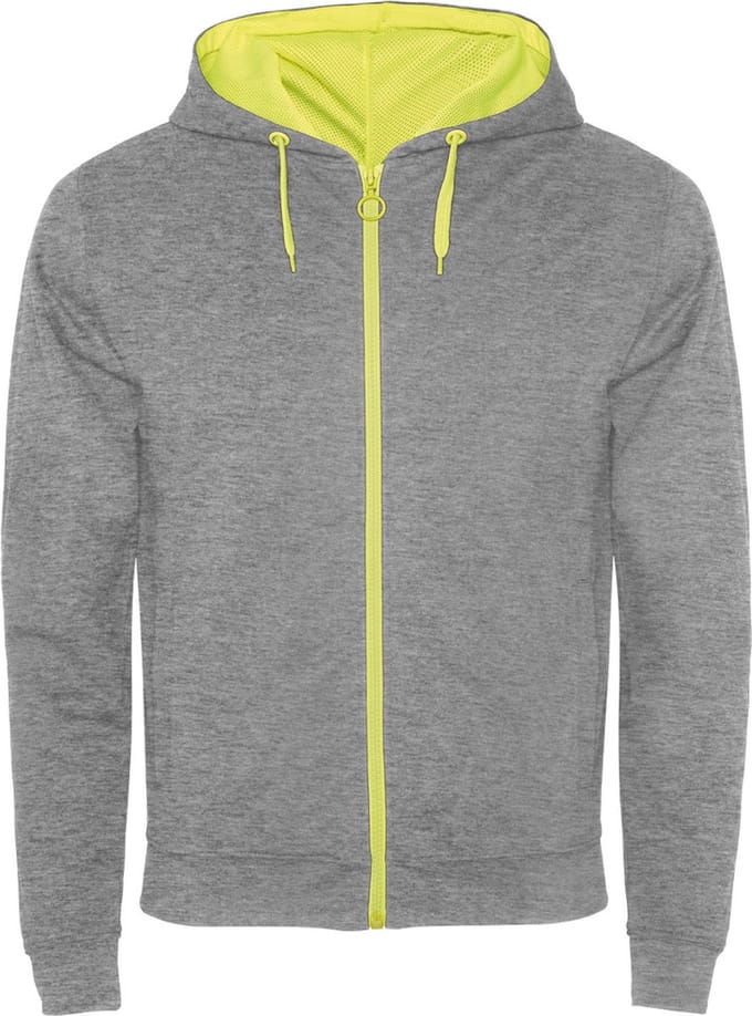 Roly - Fuji Sweater met Rits - Heather Grey 58/Fluor Yellow 221 maat L
