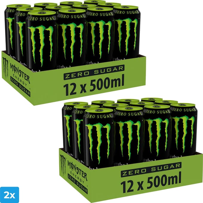 2x Monster Energy - Regular Zero Sugar - Suikervrij - Behoudt de originele smaak