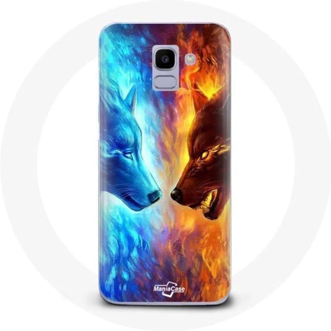 Case voor Samsung Galaxy A8 2018 Ice en Fire Wolf