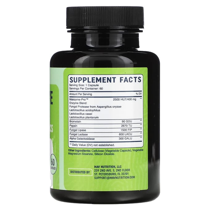 MAV Nutrition, Enzymes Digestifs avec Probiotiques, 60 Capsules